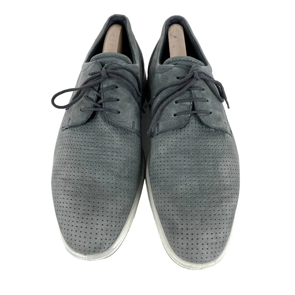 ECCO Leather Oxford Shoes Men's 8 Gray Soft Perforated Leather 42 Lace Up Casual